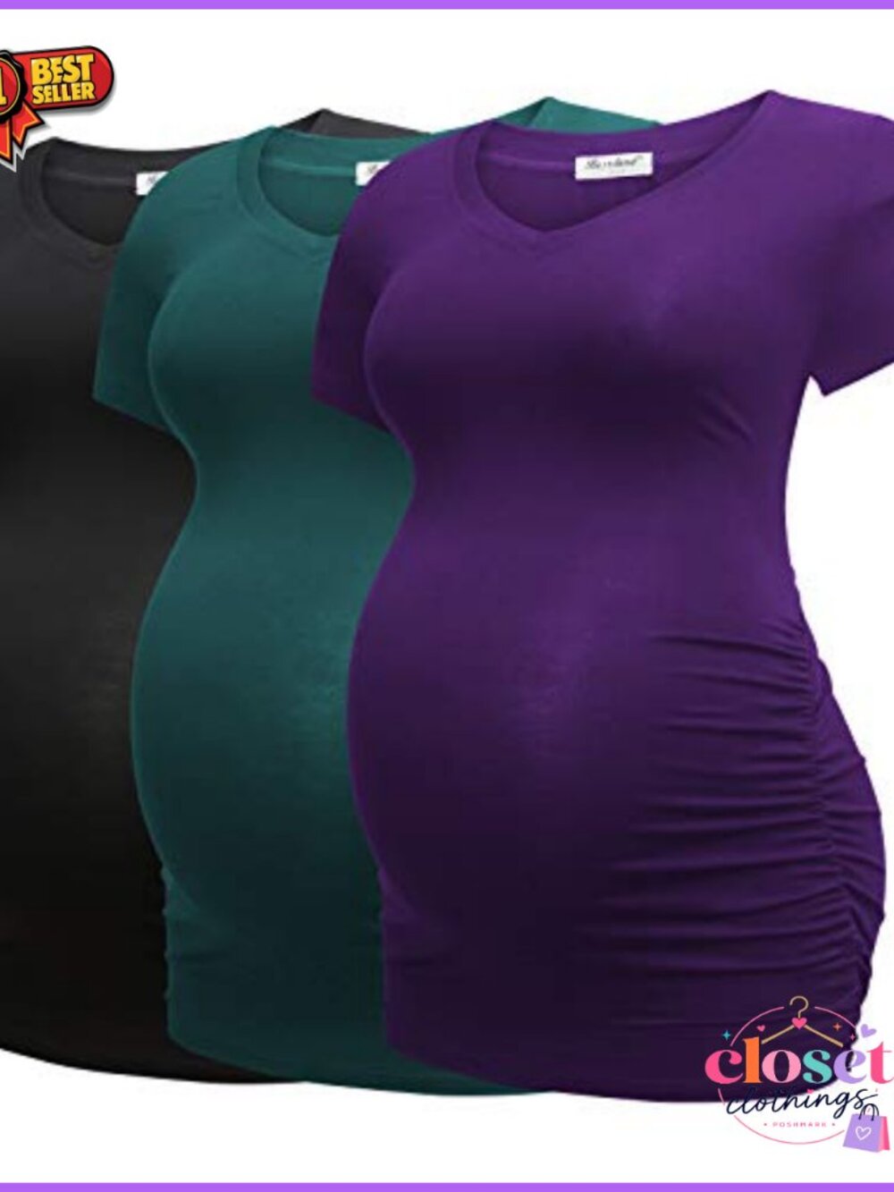Maternity T-Shirt Modal V-Neck Side Ruched Short Sleeve
